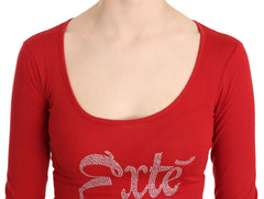 Exte Red Crystal Embellished Long Sleeve Top