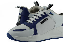 Versace Elegant Blue and White Leather Sneakers