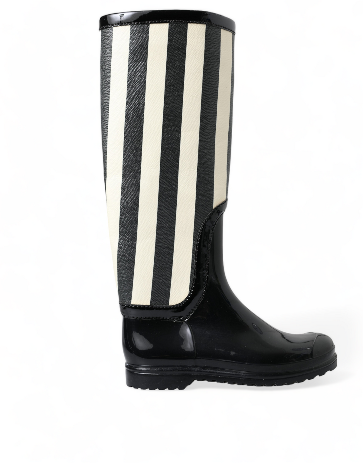 Dolce & Gabbana Black and White Striped Knee High Boots