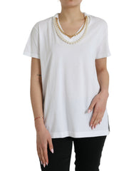 Dolce & Gabbana Elegant White Cotton Tee with Necklace Detail