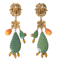 Dolce & Gabbana Green Cactus Crystal Clip On Jewelry Dangling Earrings