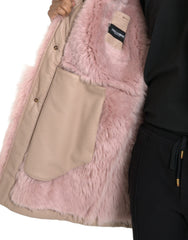 Dolce & Gabbana Beige Pink Lamb Leather Shearling Coat Jacket