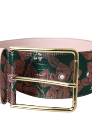 Dolce & Gabbana Multicolor Floral Jacquard Lurex Gold Buckle Belt