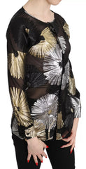 Dsquared² Gold Silver Silk Jacquard See Through Top Blouse