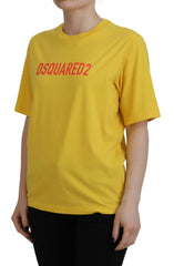 Dsquared² Yellow Logo Print Cotton Crewneck Easy Tee T-shirt