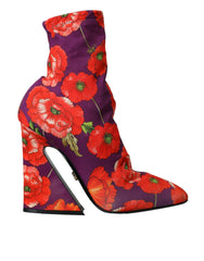 Dolce & Gabbana Purple Floral Jersey Stretch Boots Shoes