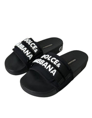 Dolce & Gabbana Black Neoprene Slides Flats Beachwear Shoes