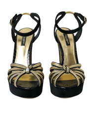 Dolce & Gabbana Black Gold Embellished Heels Sandals Shoes