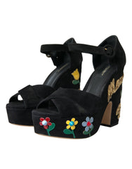 Dolce & Gabbana Black Suede Ankle Strap Heels Sandals Shoes