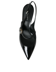 Dolce & Gabbana Black Leather Embellished Slingbacks Shoes