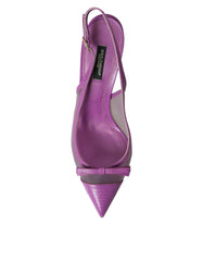 Dolce & Gabbana Purple Leather Mesh High Heels Slingback Shoes