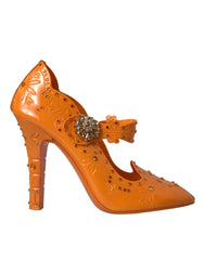 Dolce & Gabbana Orange CINDERELLA Floral Crystal Pumps Shoes