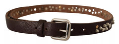 Dolce & Gabbana Brown Leather Studded Silver Metal Buckle Belt