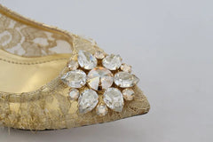 Dolce & Gabbana Gold Taormina Lace Crystal Heels Pumps Shoes