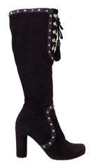 Dolce & Gabbana Purple Suede Leather Studded High Boots Shoes