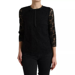 Dolce & Gabbana Black Floral Lace Blouse T-shirt Staff Top