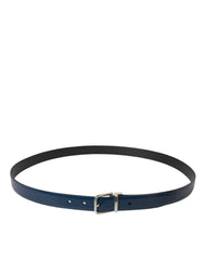 Dolce & Gabbana Blue Calf Leather Silver Metal Buckle Belt Men