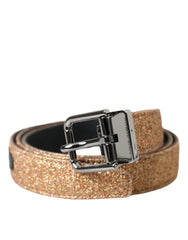 Dolce & Gabbana Gold Glitter Leather Silver Metal Buckle Belt