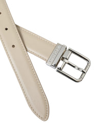 Dolce & Gabbana Beige Calfskin Leather Silver Metal Buckle Belt