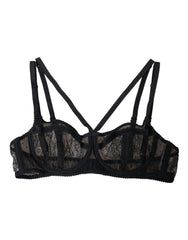 Dolce & Gabbana Black Floral Lace Nylon Balconcino Bra Underwear