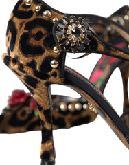 Dolce & Gabbana Brown Leopard Floral Crystal Mary Janes Pumps Shoes