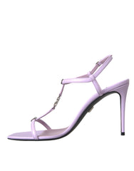 Dolce & Gabbana Purple Leather Logo Ankle Strap Keira Sandals Shoes