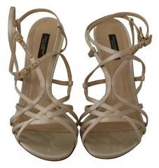 Dolce & Gabbana Gold Silk Ankle Strap Heels Sandals Shoes