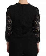 Dolce & Gabbana Black Lace Long Sleeve Blouse Nylon Top