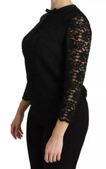 Dolce & Gabbana Black Lace Long Sleeve Blouse Nylon Top