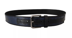 Dolce & Gabbana Blue Black Logo Print Silver Buckle Belt