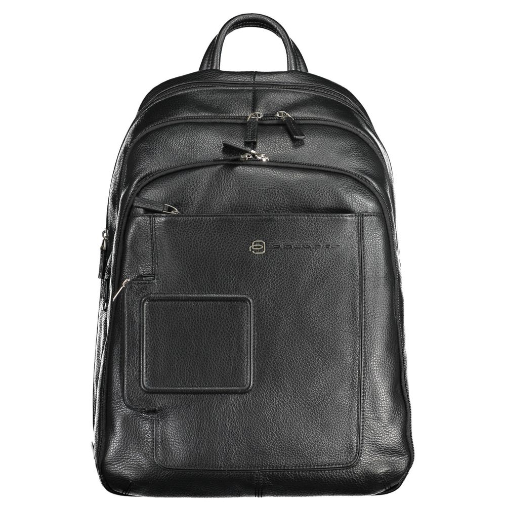 Piquadro Elegant Black Leather Backpack with Laptop Compartment