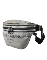 Dolce & Gabbana Silver Black Nylon Leather Logo Waist Fanny Pack Bag