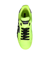 Dolce & Gabbana Neon Green Logo Tape Low Top Sneakers Shoes