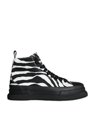 Dolce & Gabbana Black White Zebra High Top Men Sneaker Shoes