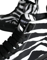 Dolce & Gabbana Black White Zebra High Top Men Sneaker Shoes