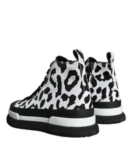 Dolce & Gabbana Black White Leopard High Top Sneaker Shoes