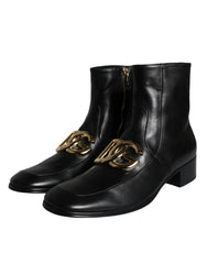 Dolce & Gabbana Black Lambskin Leather Men Ankle Boots Shoes