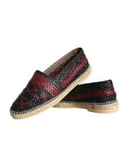 Dolce & Gabbana Black Maroon Woven Leather Buffalo Men Espadrille Shoes