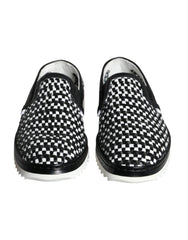 Dolce & Gabbana Black White Weaved Slip On Men Loafers Shoes