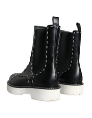 Dolce & Gabbana Black Leather Combat Mid Calf Boots Shoes