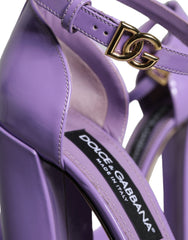 Dolce & Gabbana Purple Leather Platform Ankle Strap Sandals Shoes