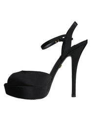 Dolce & Gabbana Black Leather Platform Heels Sandals Shoes