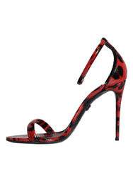 Dolce & Gabbana Red Leopard Leather Ankle Strap Keira Sandals Shoes