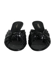 Dolce & Gabbana Black Leather Heels Slides Sandals Shoes