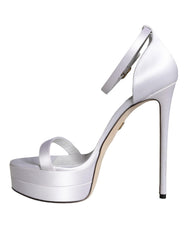 Dolce & Gabbana White Keira Satin Ankle Strap Sandals Shoes