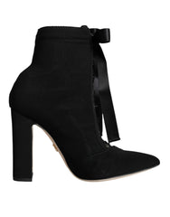 Dolce & Gabbana Black Jersey Stretch Ankle Booties Shoes