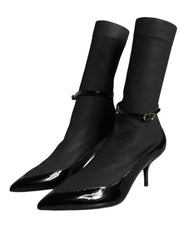 Dolce & Gabbana Black Leather Stilettos Booties Socks Shoes