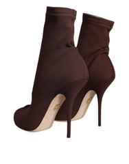 Dolce & Gabbana Brown Stiletto Heels Socks Ankle Boots Shoes