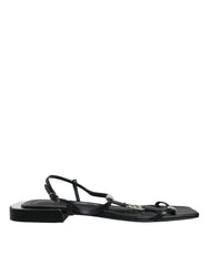 Dolce & Gabbana Black Leather Logo Ankle Strap Keira Sandals Shoes