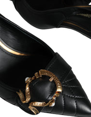 Dolce & Gabbana Black Devotion Leather Heels Slingback Shoes